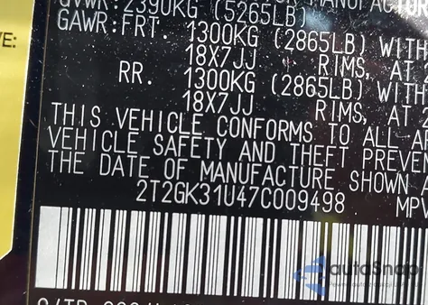 2007 Lexus Rx 350 from USA, damaged, VIN 2T2GK31U47C009498